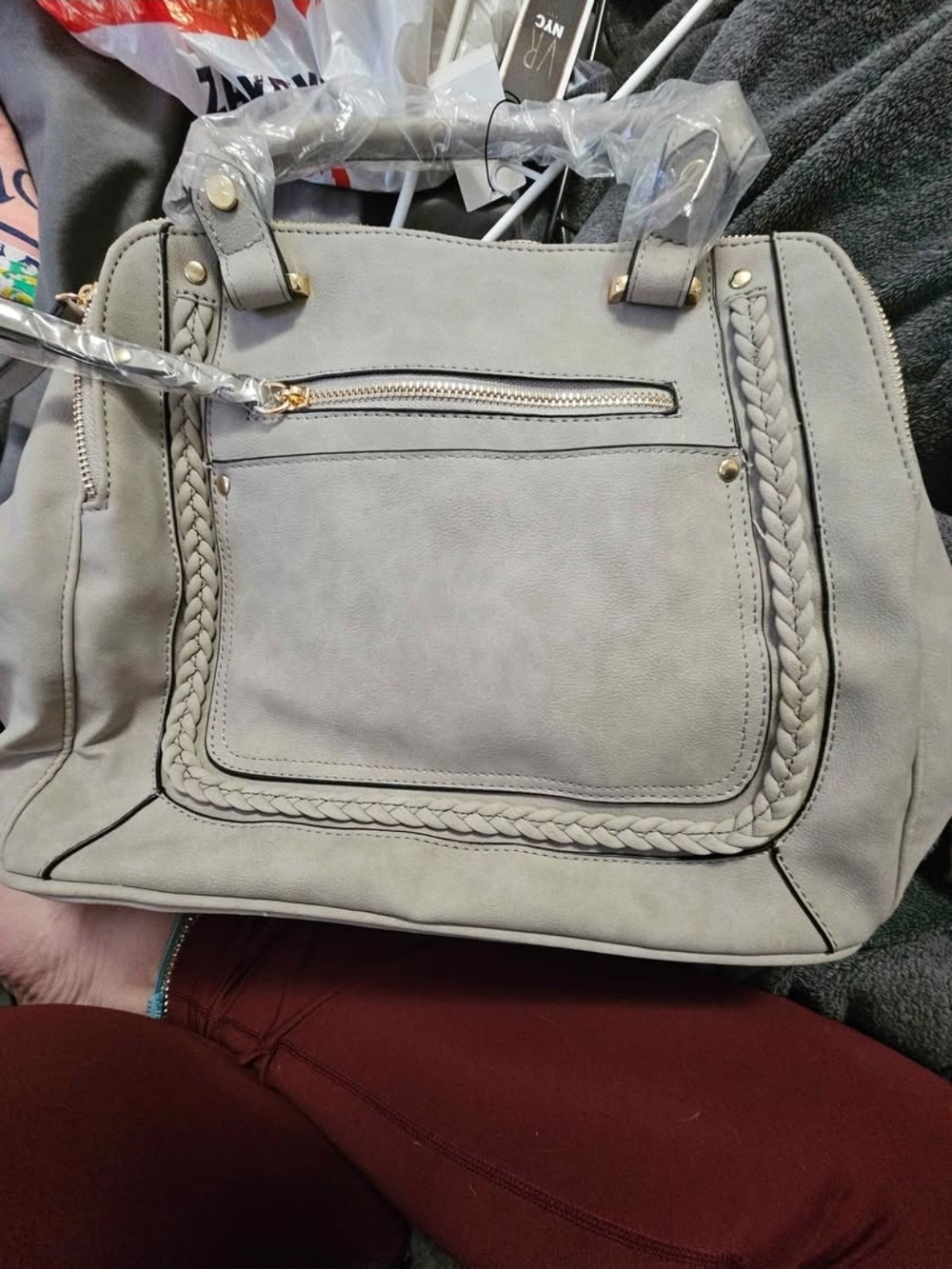 Women’s Gray Braided Satchel Handbag